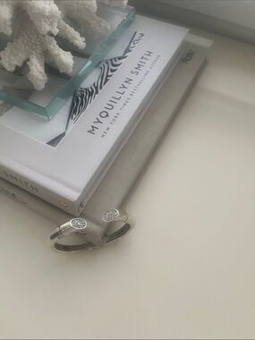 John Hardy Silver Open Cuff with WHITE Pavé Ends